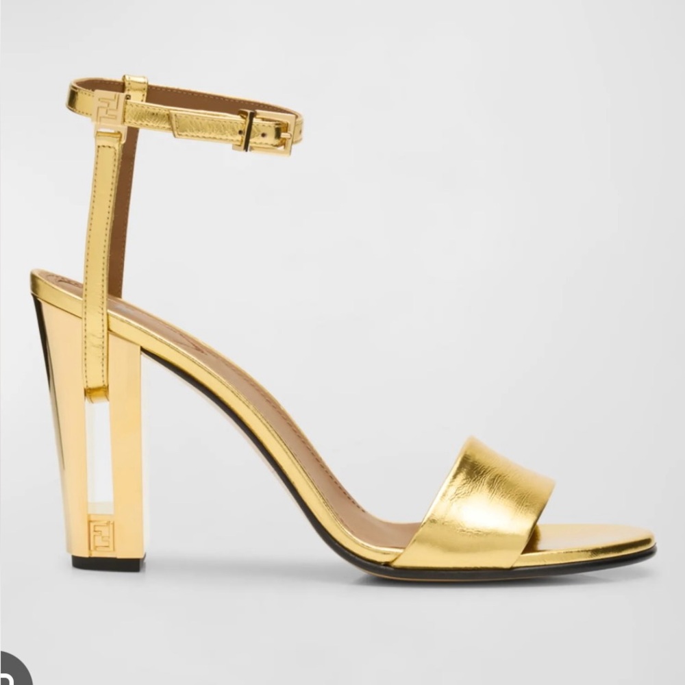 Fendi Gold Block Heel Sandals